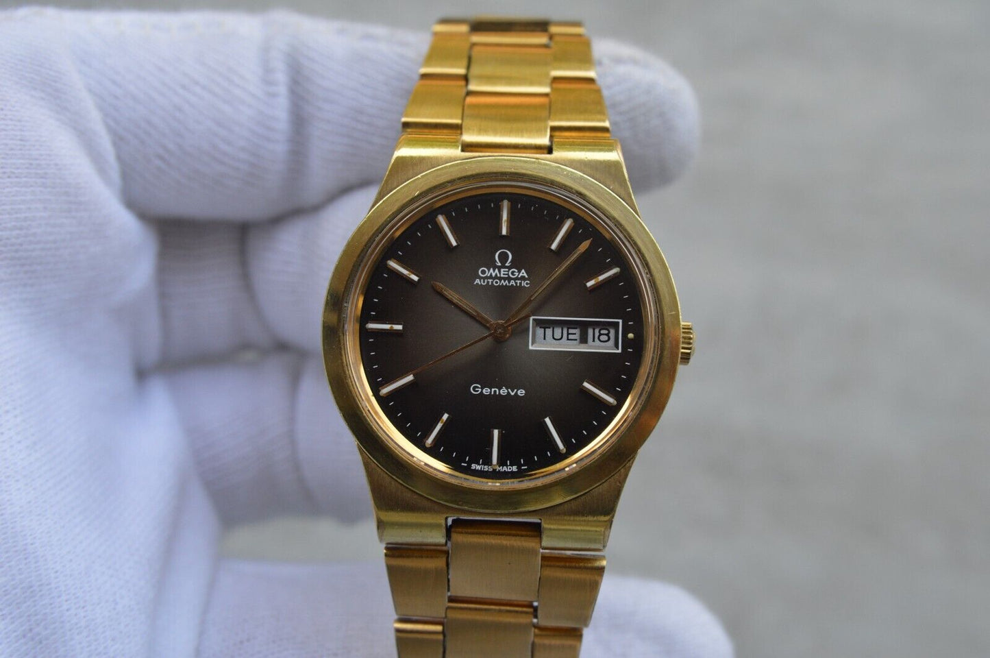 1975 Vintage Omega Geneve Gold Original Bracelet Men's Automatic Watch Day Date