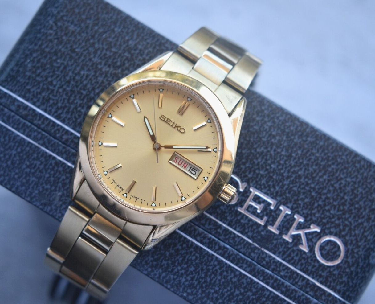 November 1990 Seiko Gold Bracelet Men's Day Date Quartz Watch