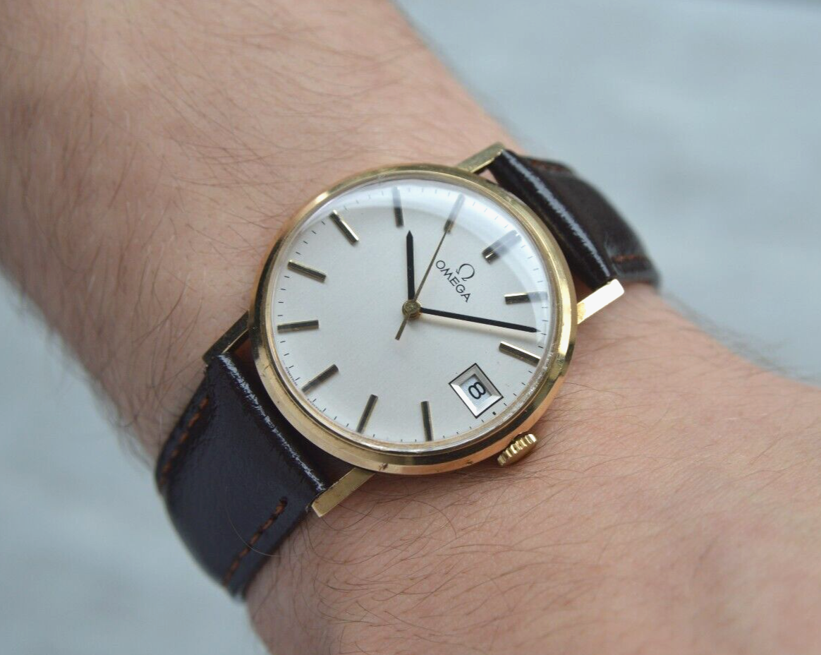 1975 Vintage Omega 9K Gold Date Rare Mechanical Dress Watch