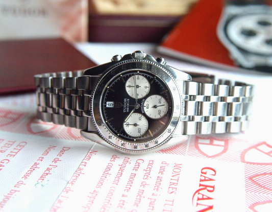 8/05/2002 Tudor Monarch Chronograph Black Dial 38mm Quartz Bracelet Watch 15900