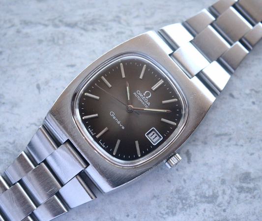 1974 Vintage Omega Geneve TV Dial Square Automatic Rare Mens Date Bracelet Watch