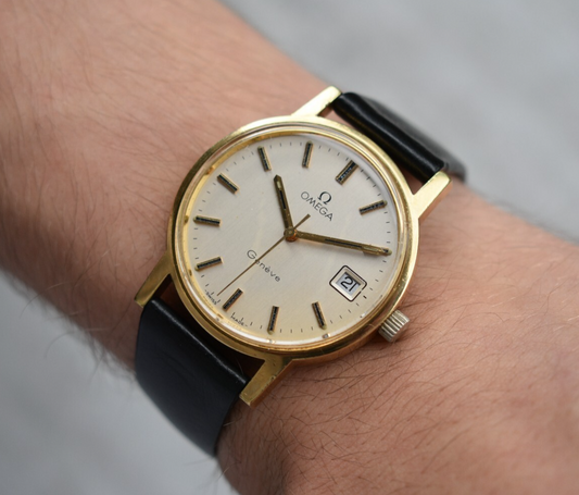 1974 Vintage Omega Gold Men's Mechanical Dress Watch Geneve Date Original Strap