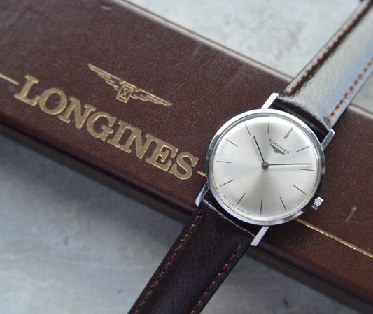1970s Vintage Longines Mechanical Boxed Men's Watch Steel Silver Dial