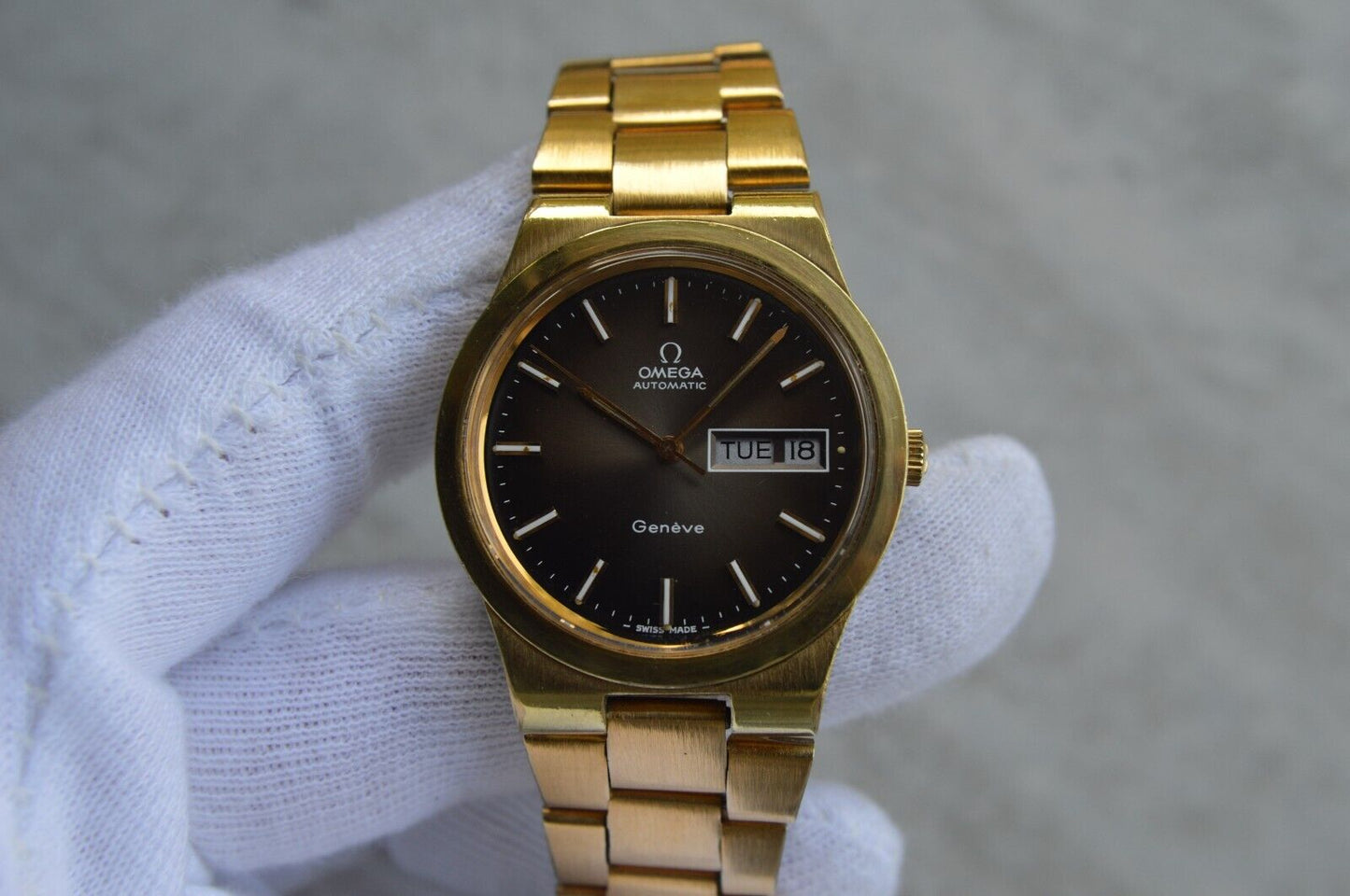1975 Vintage Omega Geneve Gold Original Bracelet Men's Automatic Watch Day Date