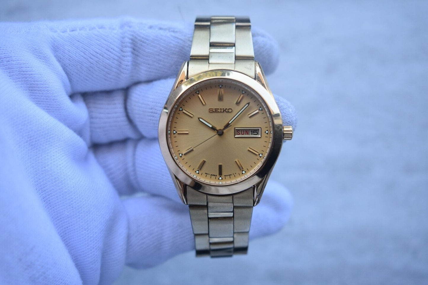 November 1990 Seiko Gold Bracelet Men's Day Date Quartz Watch