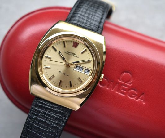 1972 Vintage Omega Geneve Megaquartz Gold Men's Day Date Quartz Rare Watch