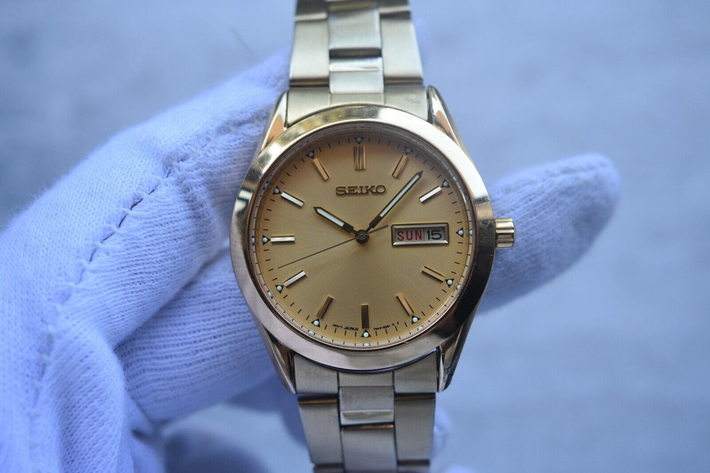 November 1990 Seiko Gold Bracelet Men's Day Date Quartz Watch