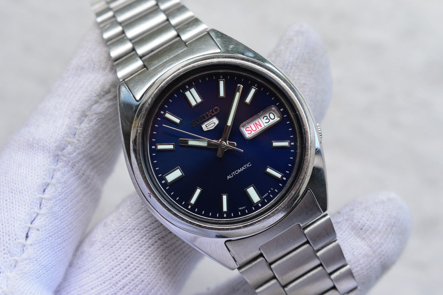Seiko SNXS77 Automatic Steel Bracelet Day Date Watch Blue Dial 7S26