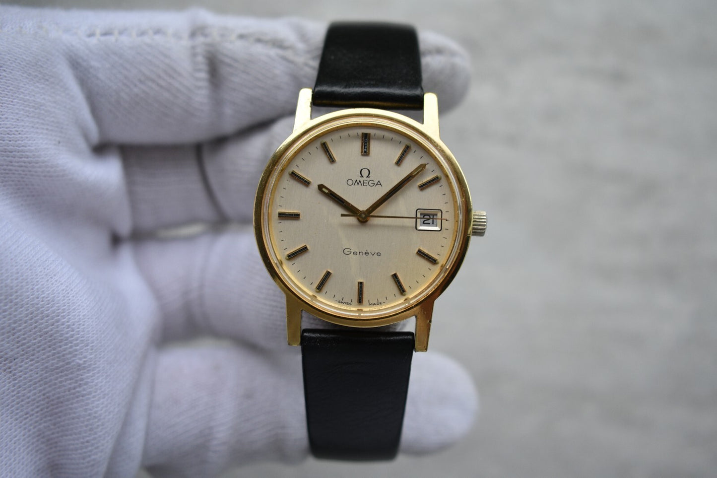 1974 Vintage Omega Gold Men's Mechanical Dress Watch Geneve Date Original Strap