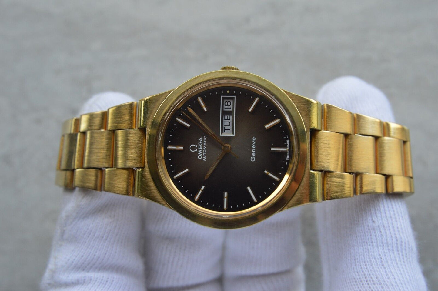 1975 Vintage Omega Geneve Gold Original Bracelet Men's Automatic Watch Day Date
