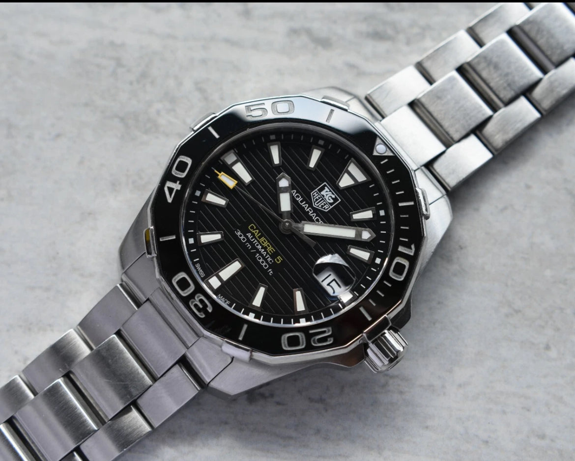 Tag Heuer Aquaracer 41mm Calibre 5 Black 300m Automatic Dive Watch Date WAY211A